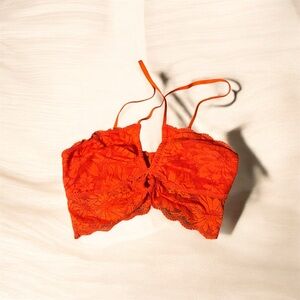 Aerie Hibiscus Lace Halter Bralette in Orange Spirit